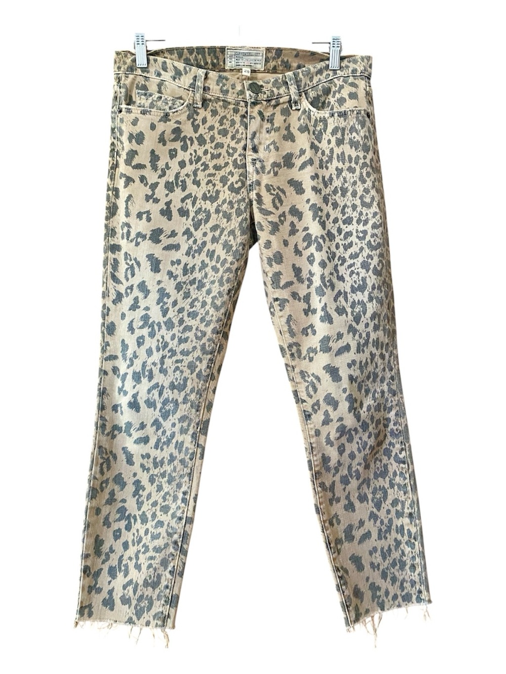 Current/Elliott The Stiletto Leopard Print Skinny Ankle Jeans Size 28 Raw Hem